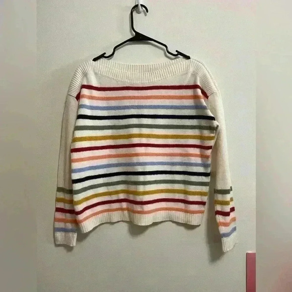 LOFT Sweaters - LOFT - Fuzzy Multicolor Striped Ribbed Trim Pullover Sweater - Size XS